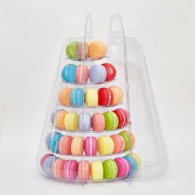 Custom food grade PVC plastic 6 macaron cookie pastry tower box packaging with carrying case for wedding display